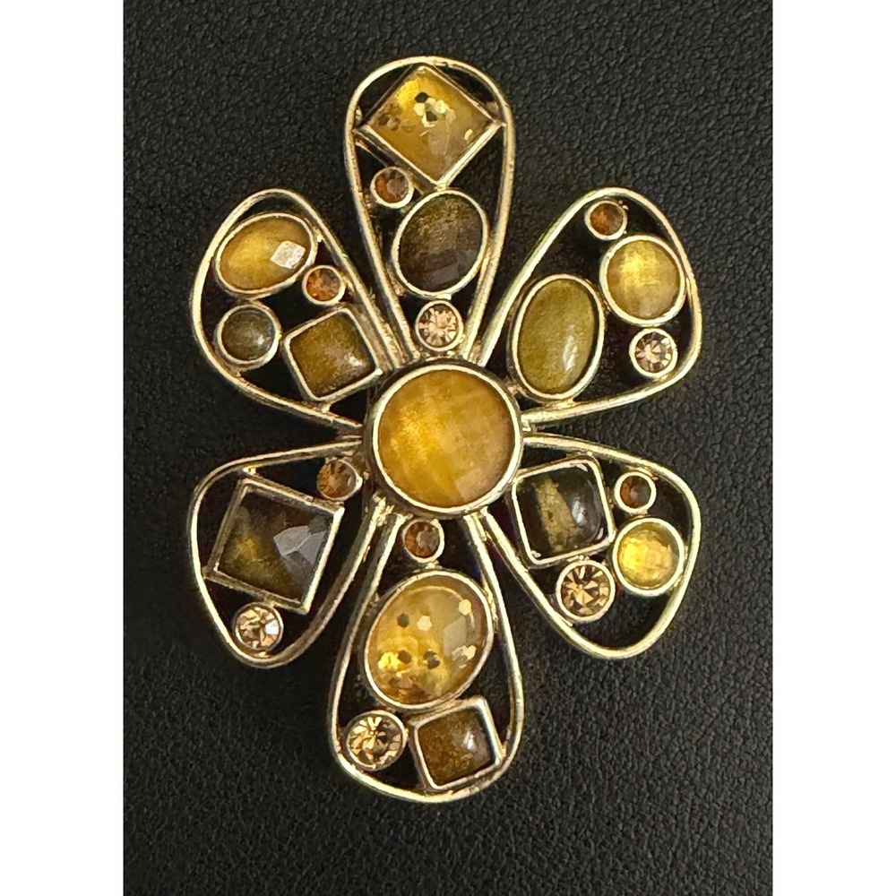 Vintage Flower Brooch Gold Yellow Floral Retro